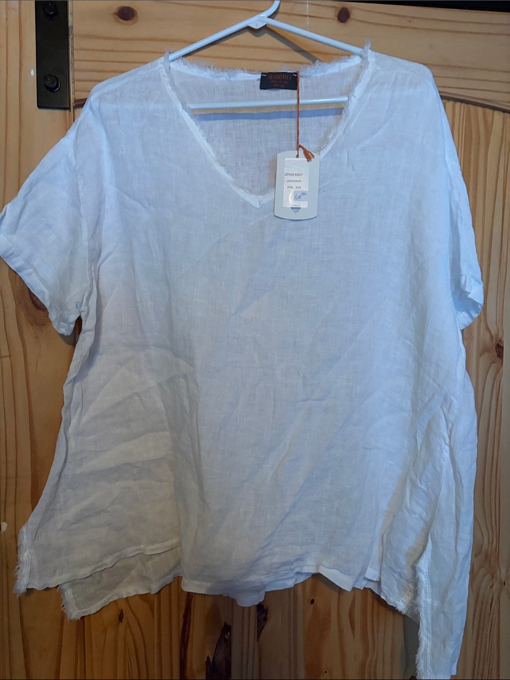 Casual Women's White V-Neck Linen Tunic size one size